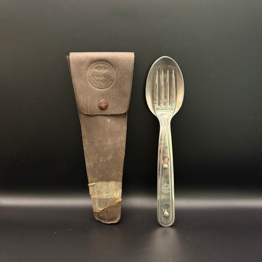 Vintage Boy Scouts of America BSA Spork Camping Utensil Set w/ Case Made in USA